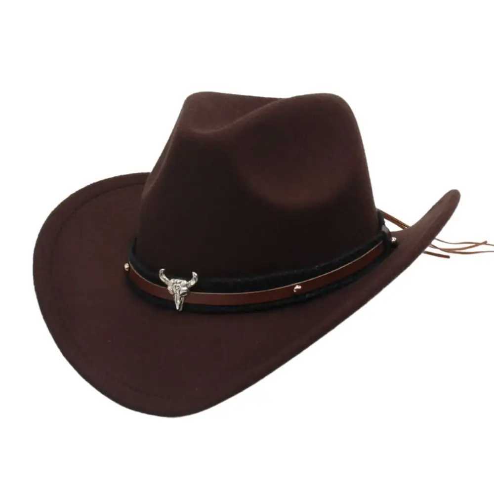 Felt Western Cowboy Hat Sun C Cow Head with National Style Jazz Fedora Hat with Cow Roll Brim Xizang Style Top Hat Men W241225
