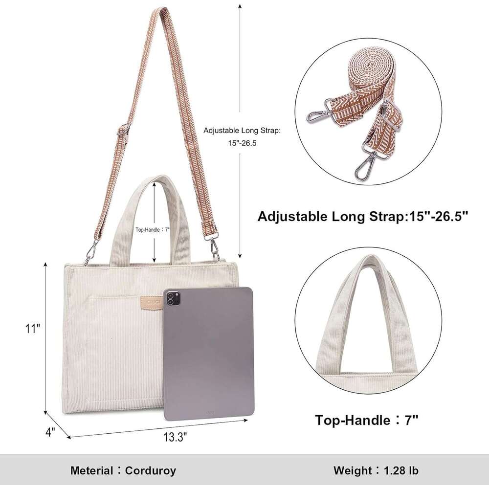 Corduroy For Women Casual Zipper Tote Fashion Shoulder Handbag Hobo Bag