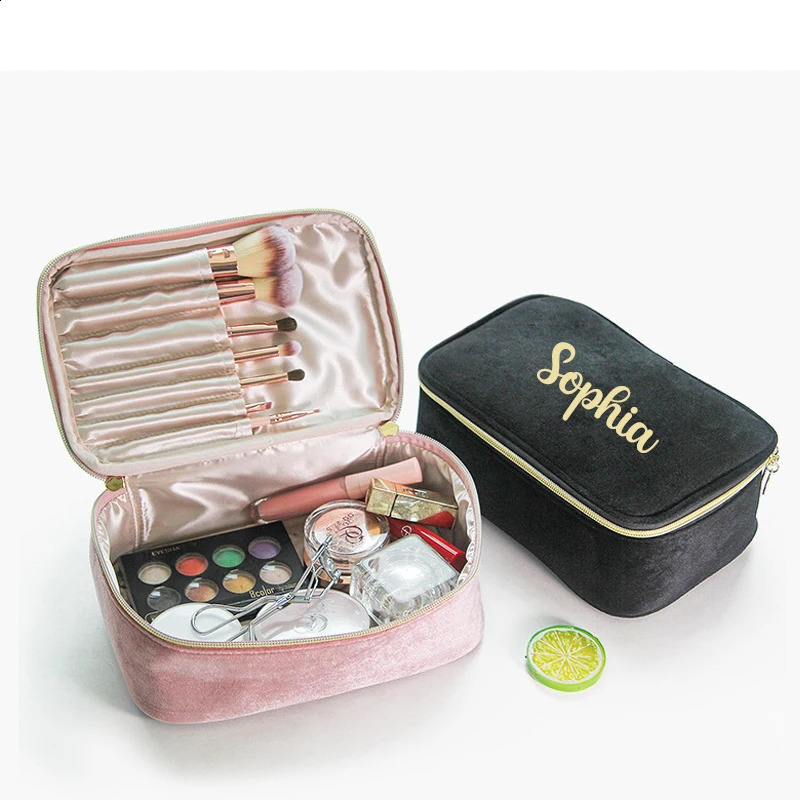 Velvet Cosmetics Bag Top Handle Travel Large Capacity Brushes Suede Makeup Vanity Case 241226