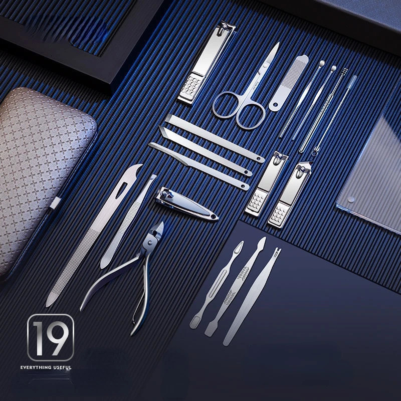 8/9/11/12/16/19Pcs Nail Clipper Sets Manicure Cutters Household Stainless Steel Earpick Pedicure Toe Nail Scissors Tools 241225