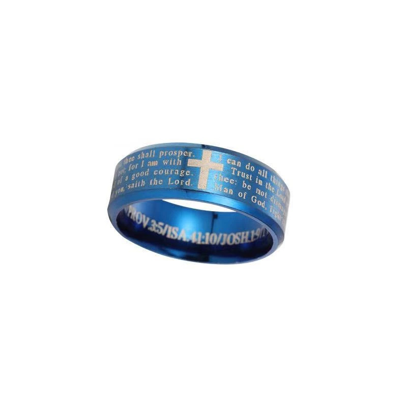 Titanium Steel Engrave Cross Scripture Ring for Men Women Bible Cross Ring Mens Religious Stainless Steel Ring Jesus Tattoo Christianity Cross Letter 