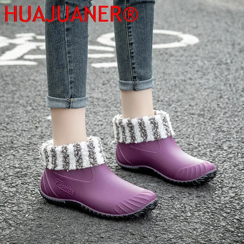 Water Shoes Women Shoes Ankle Rain Boots Rubber PVC Rainboots Waterproof Women Slip On Fashion Fishing Boots Flats Footwear 241226