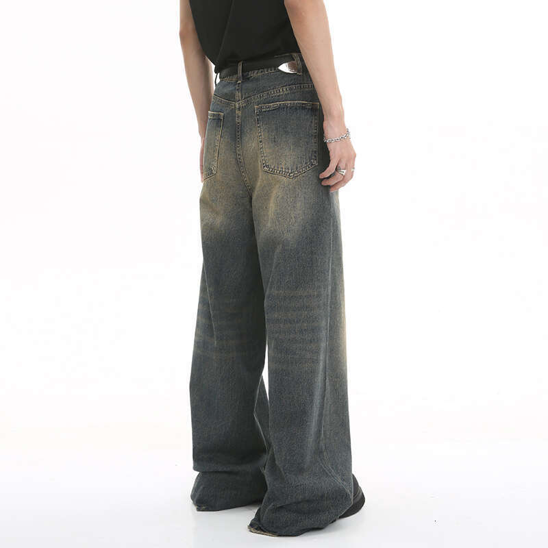 LUZHEN Old Male Pants Autumn Blue Washed Men Denim Jeans Straight Casual Menwear Loose Wide Leg Trousers New Fashion 9C354