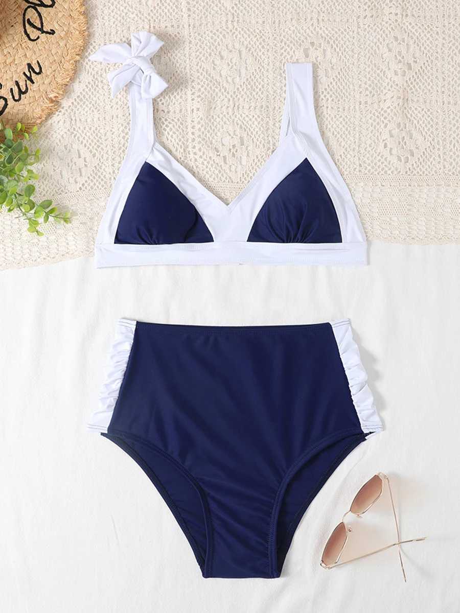 String Lovely bikini 2024 womens high waisted swimsuit solid retro swimsuit womens swimsuit bathroom swimsuit summer beachwearW241225