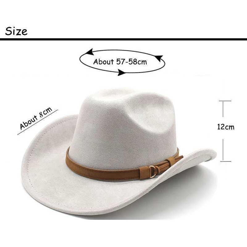 Mens Western Cowboy Hat Four Seasons Cowboy Style Cotton Polyester Blended Width Brim Adjustable 57-58cm Suitable for Classic Flat Top W241225