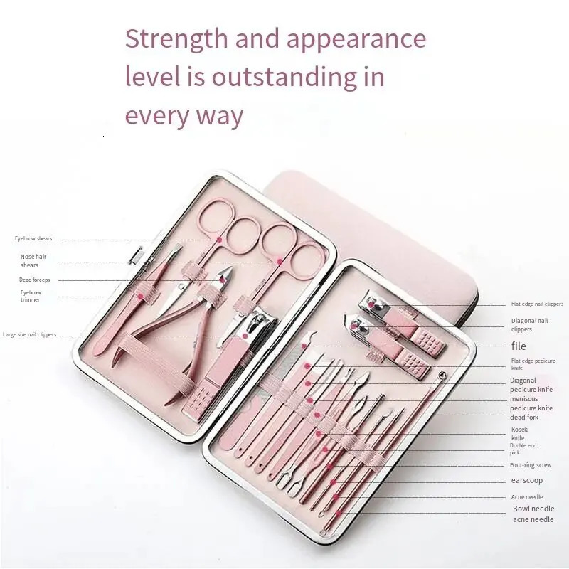 Diagonal Exfoliating Stainless Steel Nail Polish Set Rose Gold 18 Piece Household Ear Spoon Scissors For Men 241225