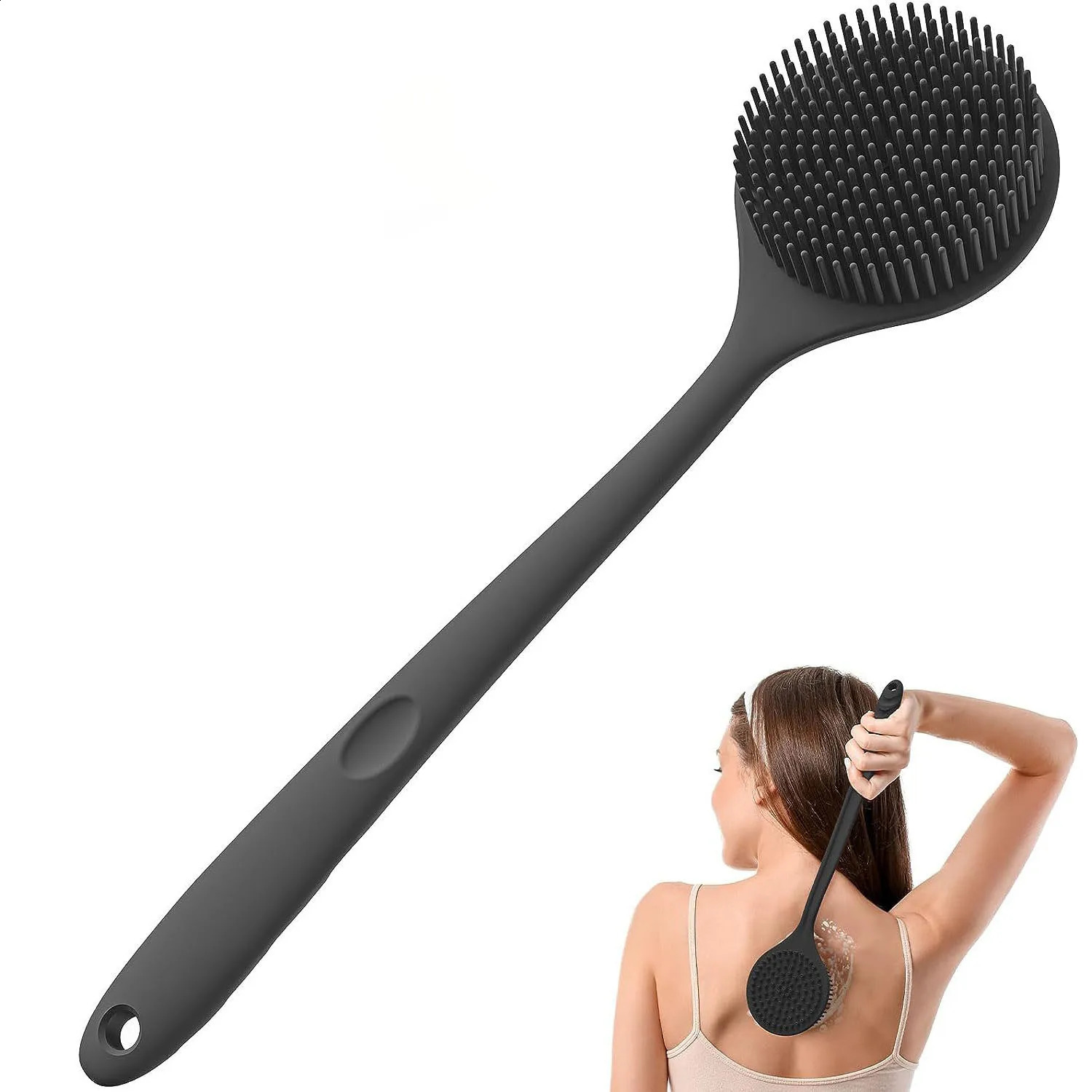 Silicone Back ScrubberLong Handle Body ScrubberLight Easy-to-Hold Shower Brush for Skin Cleaning Exfoliating with a Free Hook 241226