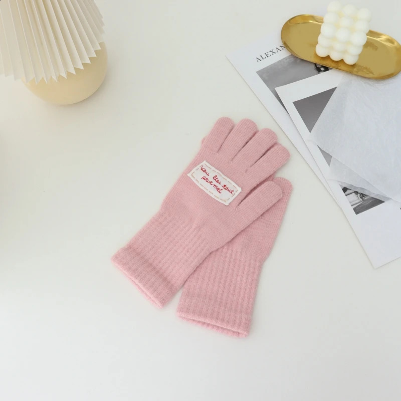 Women Korean Chic Winter Gloves Girls Colorful Unisex Letter Labeling Warm Five Fingers Gloves For Women 241226