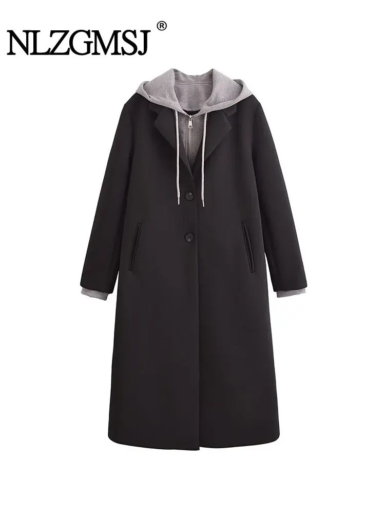 TRAF 2024 Winter Women Coat n Sense Detachable Hooded Loose Casual Streetwear For Woman Outerwears 241225