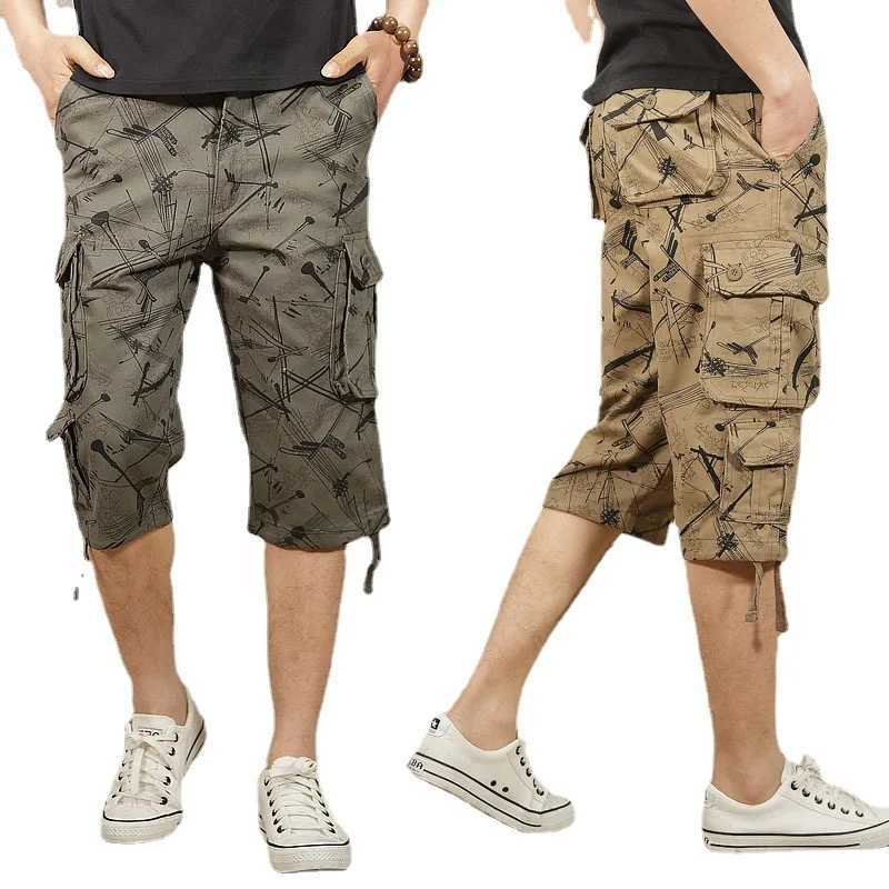 Long cargo shorts mens summer casual cotton multi pocket hot air cutting mens camouflage shorts 29-44 W241226