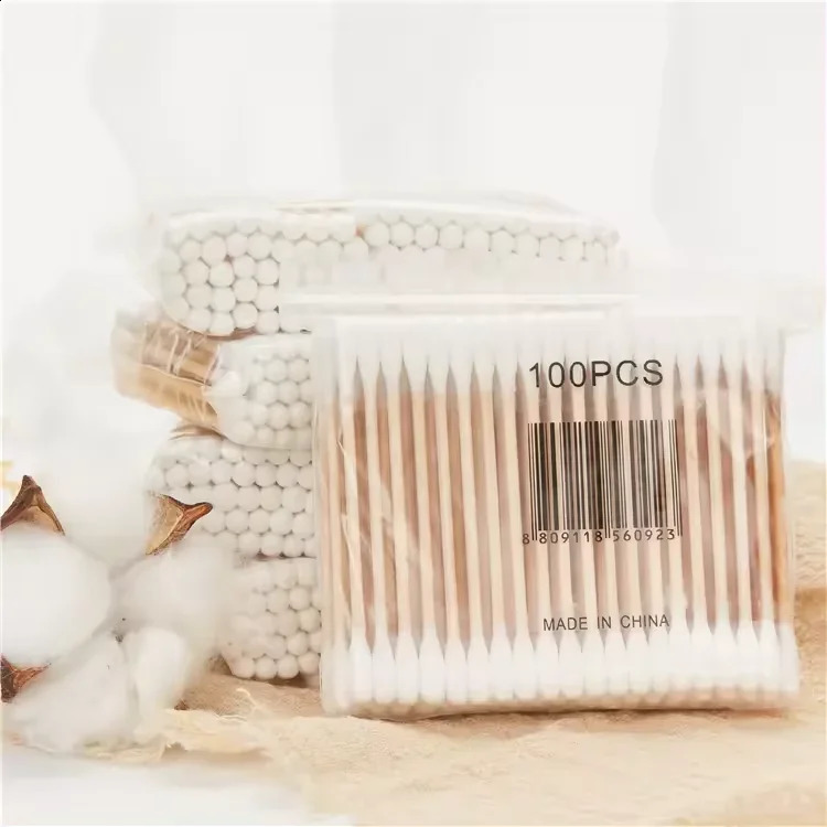 High Quality 100Pcs Wooden Bamboo Swabs Disposable Biodegradable Cotton Swabs Sticks Baby Ear Cotton Buds Q Tips Cotton Swabs 241226