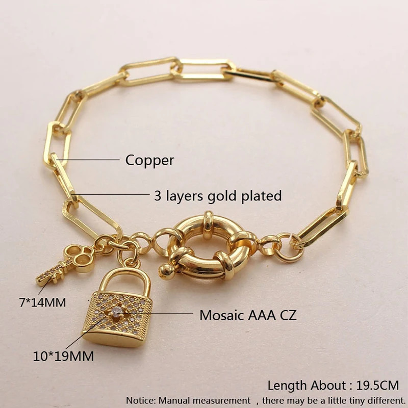 Gold Bracelets For Men Women Golden Plated Jewelry Charms Boho Paperclip Chain Retro Accessories Gift For Boyfriend 241225