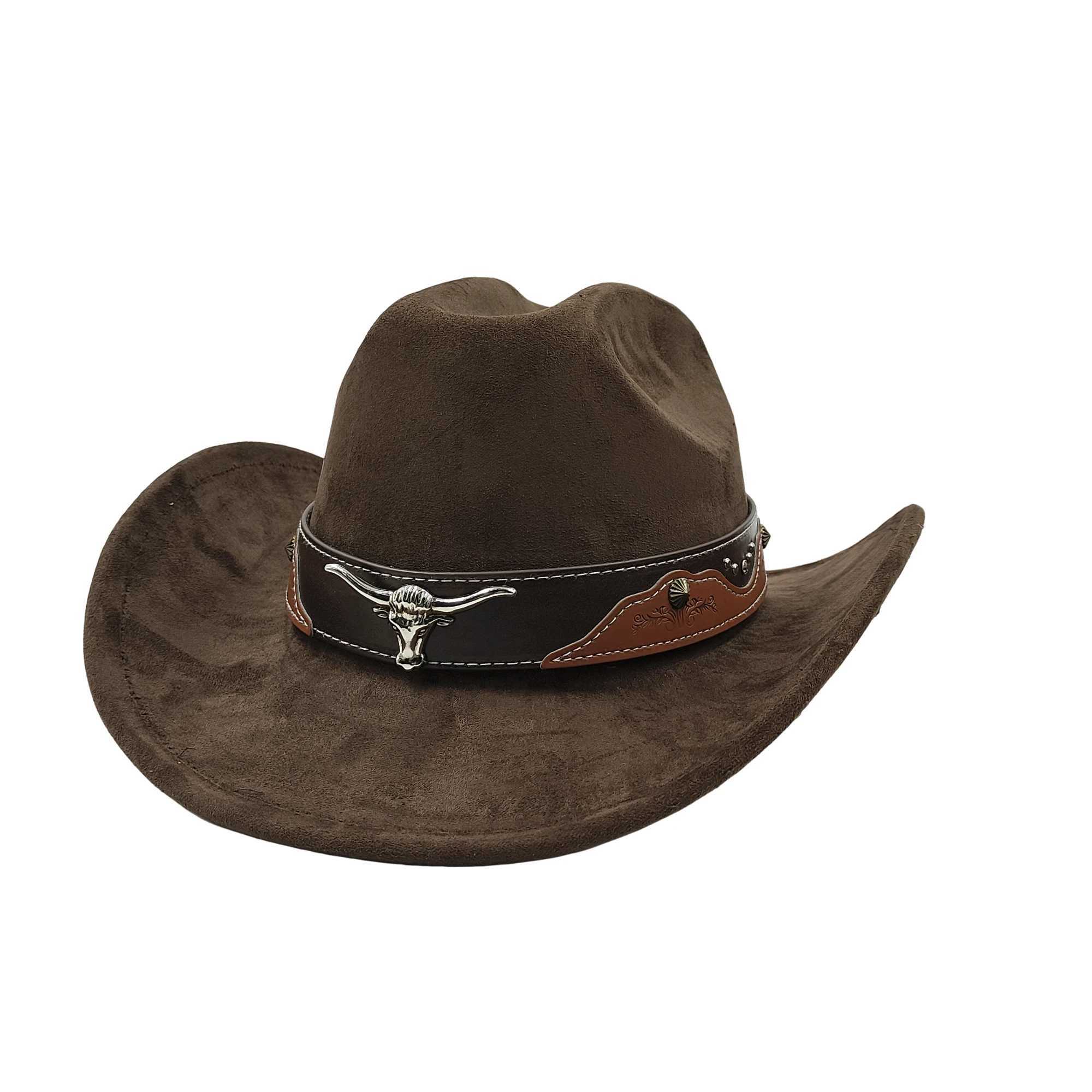 Cow Head with Suede Leather 7.5CM Western Cowboy Fedora Hat Womens Church Jazz Hat Fashion Travel Party Hat Cowboy Hat W241225