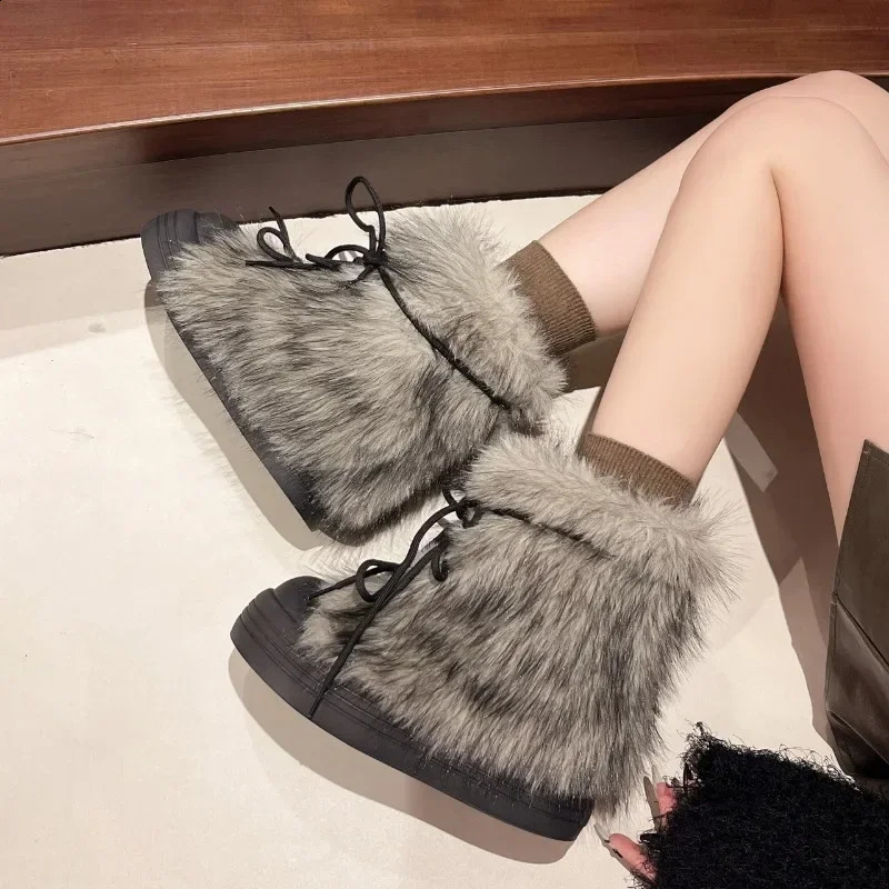 Snow Boots for Women in Autumn and Winter 2024 Lightweight and Warm Thick Soled with Increased Height and Plush Fur Boots241226