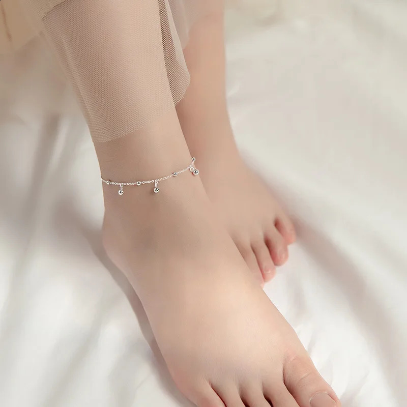 925 Sterling Silver Summer Trend Round Beads Anklets For Women Jewelry Leg Chain Foot Bracelet Female Gift 241226
