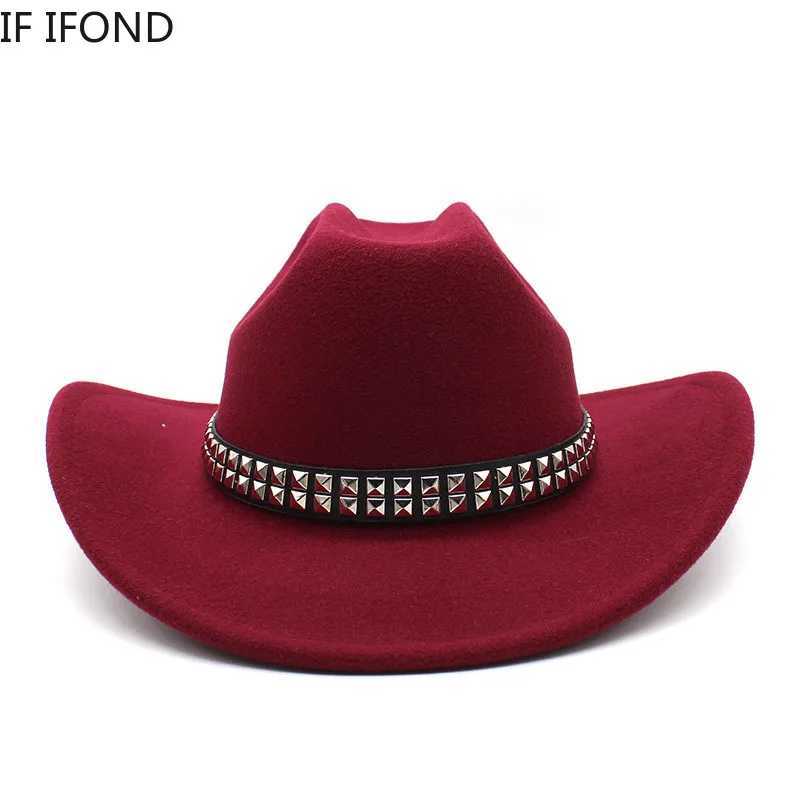 New artificial wool womens western cowboy hat retro gentleman felt Fedoras hat cowboy girl church jazz C Sombrero Hombre W241225