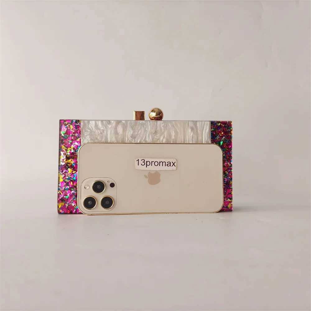 High Quality Colorful patch handmade resin handle acrylic box suitcase evening bag wedding party banquet handbag T241225