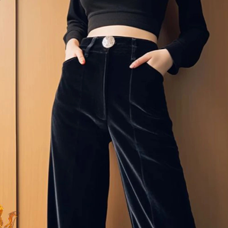 Velvet Fleece Thick Wide Leg Women Autumn Winter Simplicity Office Lady Solid Color Straight Fashion All-match Casual Trousers 241224