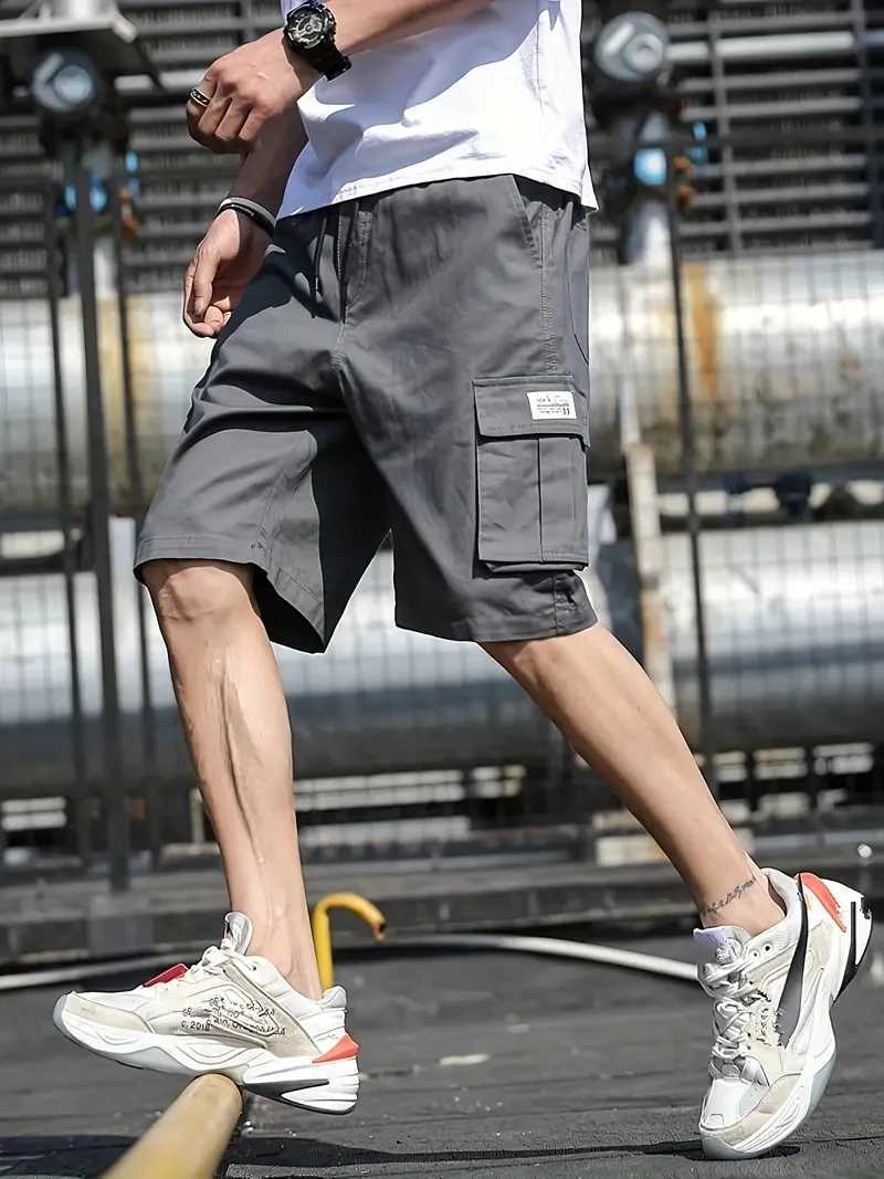 Mens multi pocket cargo shorts casual waist drag summer cargo shorts Bermuda shorts W241226