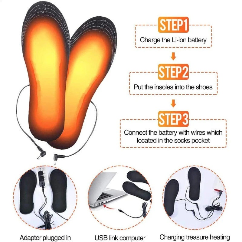 USB Rechargeable Heated Insoles Size 35-46 DIY Customizable Electric Heated Shoes Pad for Outdoor Skiing Winter Foot Warmers 241226
