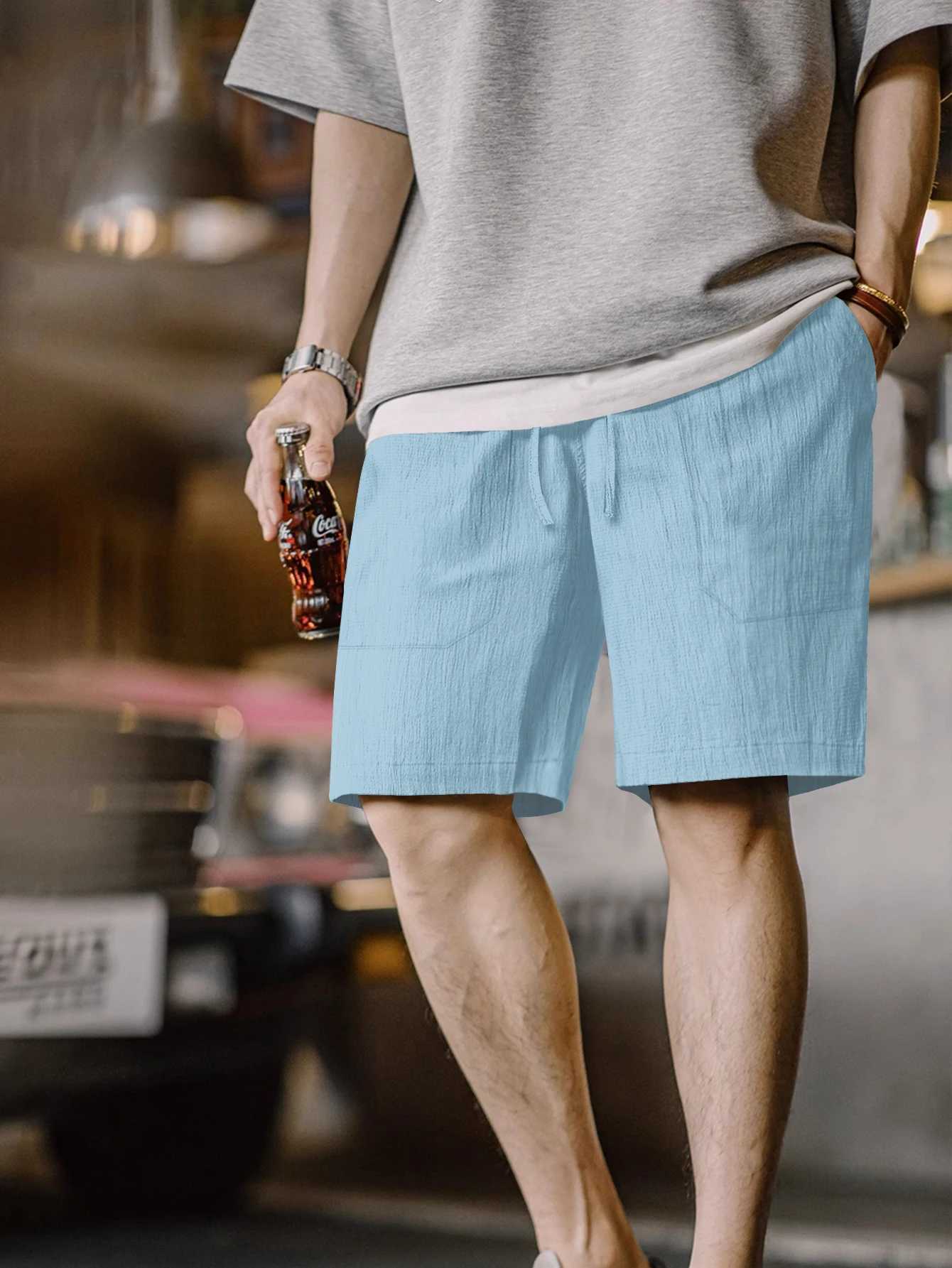 2024 European and American Cross border Independent Station New Cotton and Hemp Shorts Multi Bag Rope Mens Stripe W241226