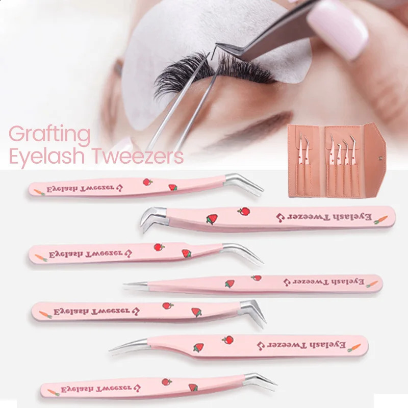 6/7Pcs False Lashes Tweezers Set Curved Straight for Fake Eyelashes Extensions Eyebrow Hair Clip Tongs Nail Art Makeup Tool 241223