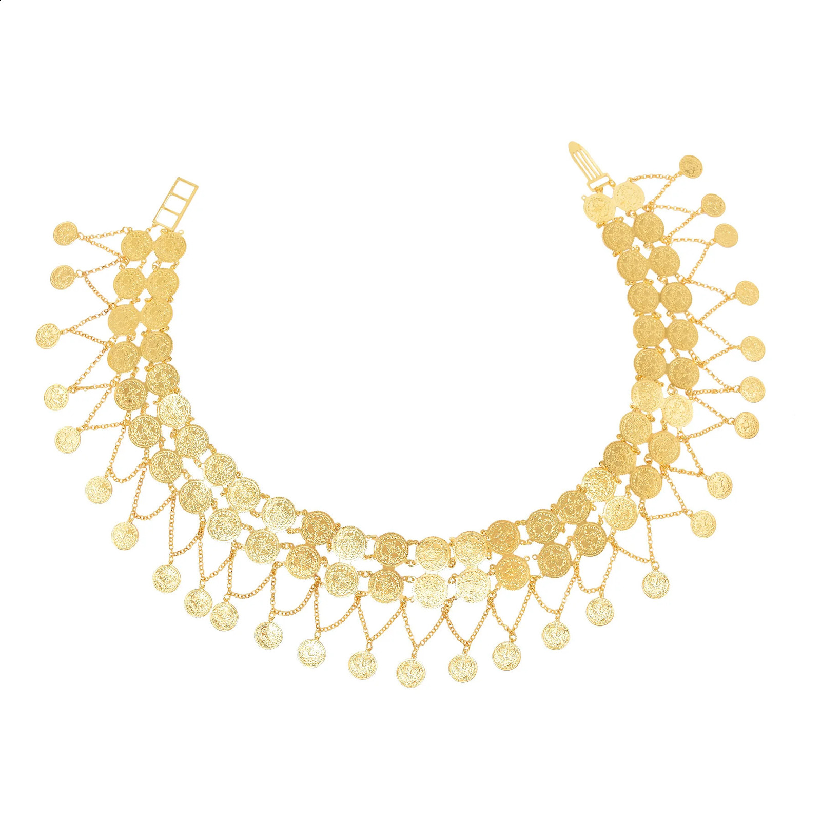Arab India body jewelry gold double row coins cross chain pendant belly chain national clothing belt 241225