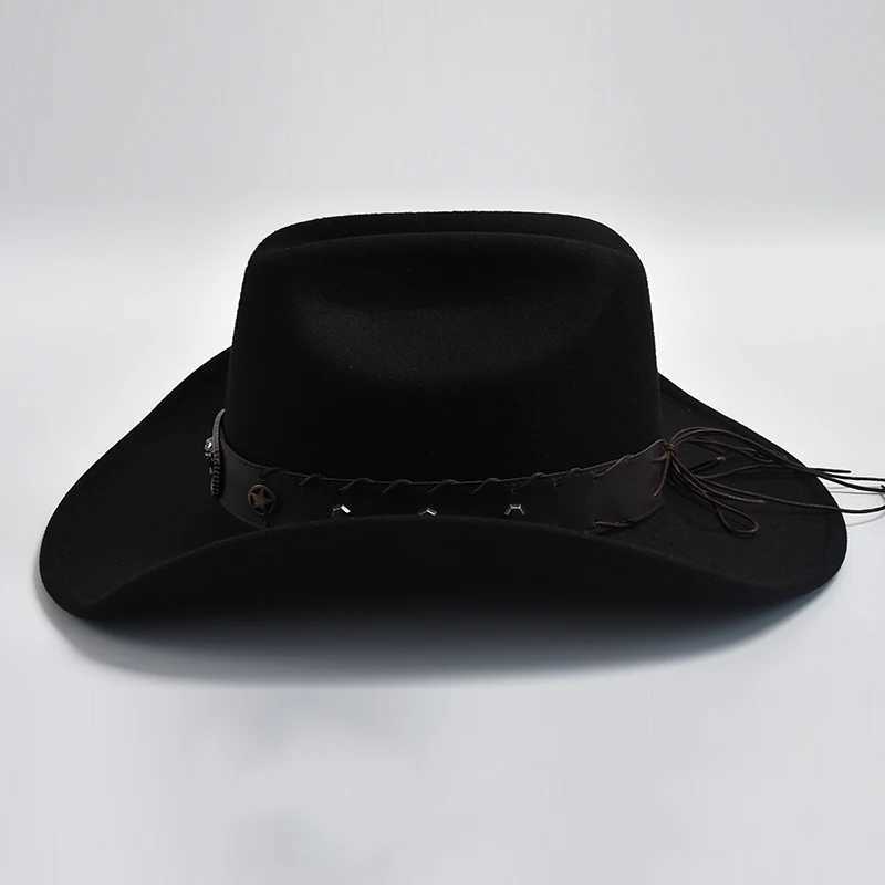 New artificial wool Western cowboy hat womens retro wide Brim Fedoras hat gentlemens La Cowgirl jazz hat W241225