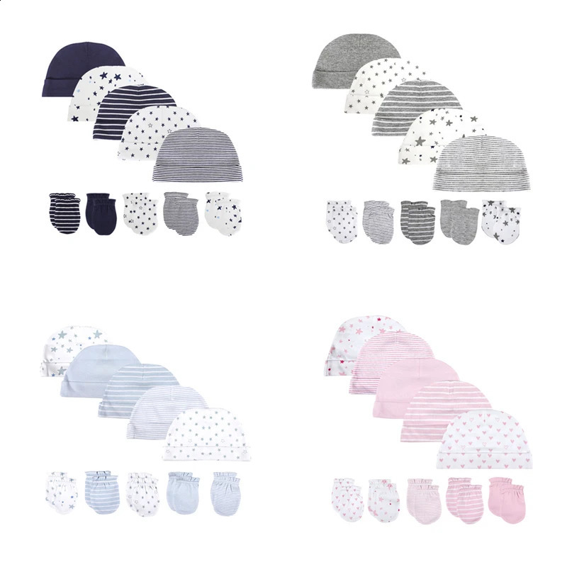 Unisex Baby HatsGloves Headwear Cotton Solid born Nightcap Fitted Boys Girls Sets Print Cartoon Accessories 241225