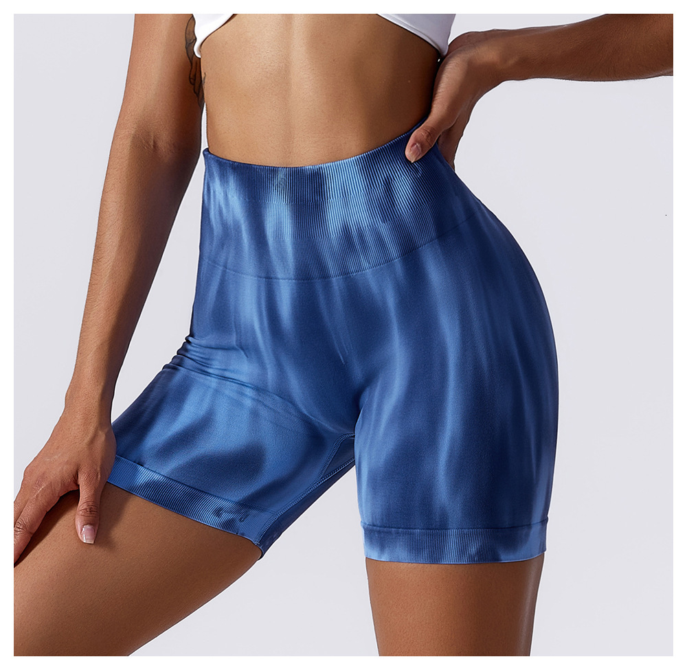 2023 Summer Women Tie-Dye Yoga Seamless High Waist Peach Hip Fiess Cycg Gym Push Up Tight Sports Shorts