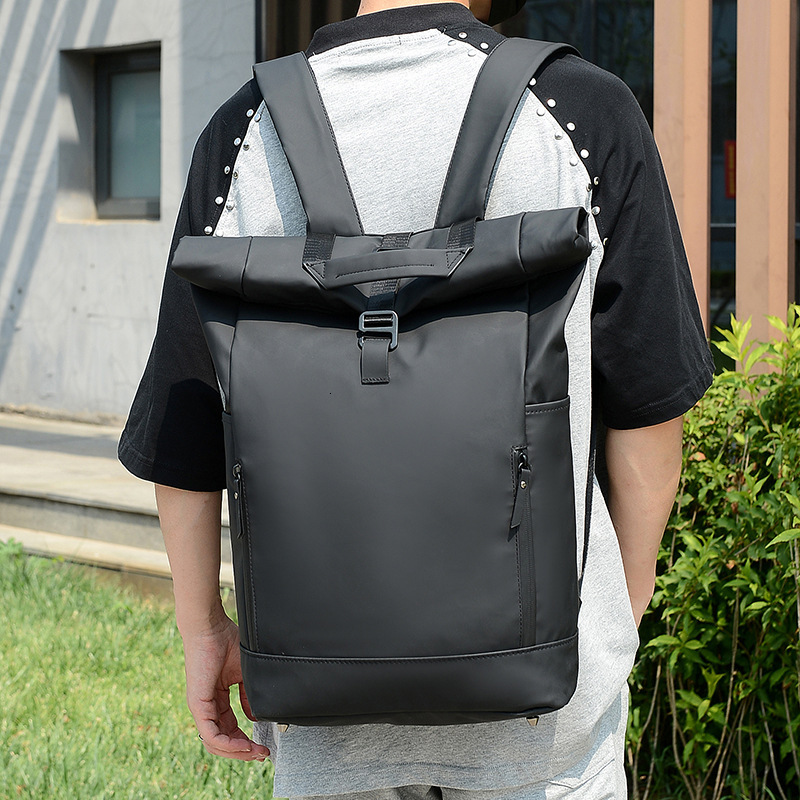 Men's Large Capacity Business Casual Laptop Backpack,Waterproof Travel Backpack for Men with Roll-leather,Men's Commuter Roll-leather Data B