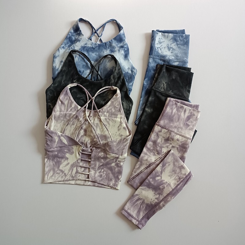 High Waist Hip-Lifting Pants Beauty Back Bra Suits Seamless Tie-Dye Yoga Sports Fiess Workout Gym Leggings Sets For Women