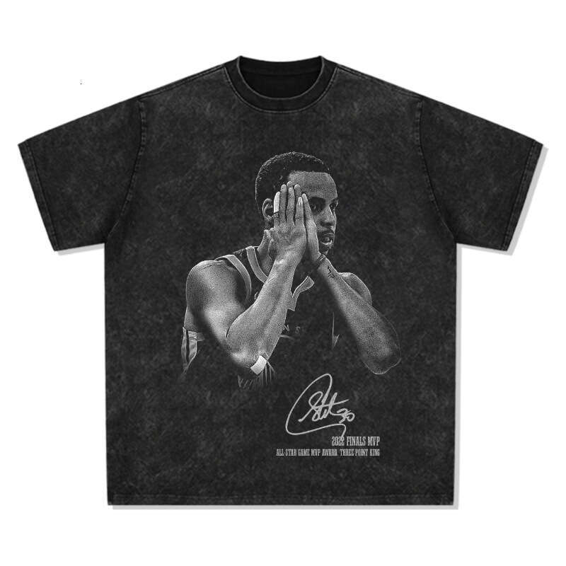 Curry's signature action night American printed short sleeved washed vintage t-shirt trend