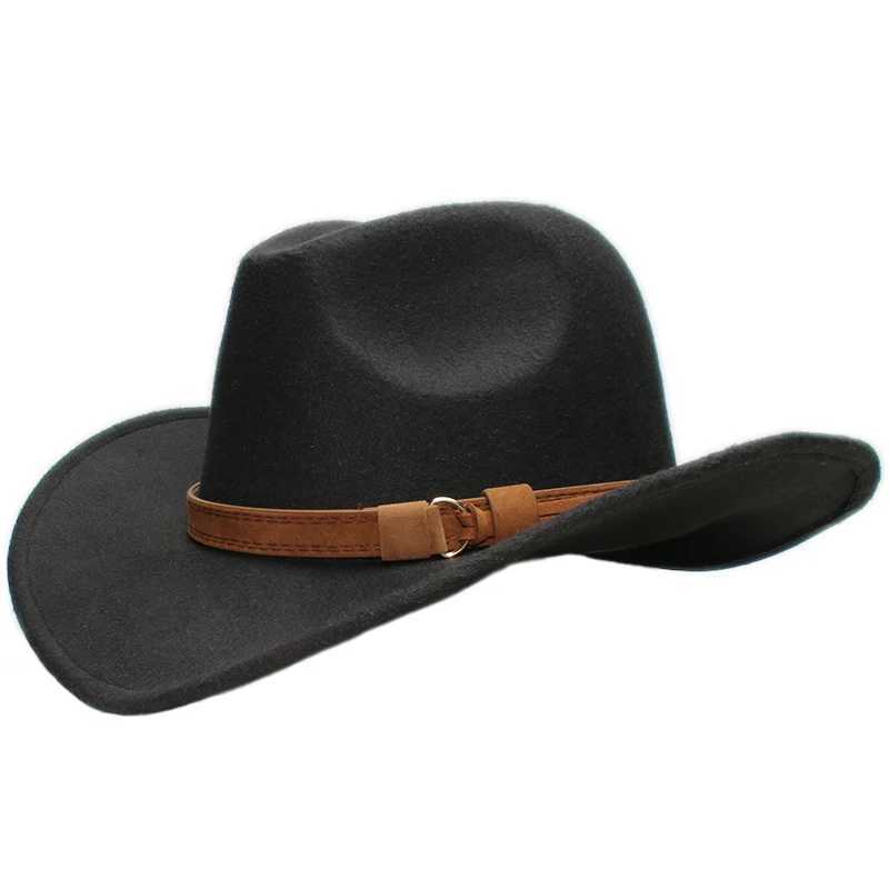 Retro Parents Childrens Womens Mens/Childrens Wool Wide Brown Cowboy Western Hat Cowboy Girl Bowling C Camel Belt (54-57-61cm) W241225