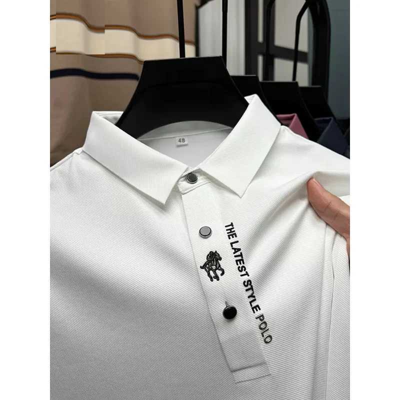 High-end Brand New Summer Solid Color High Quality Short Sleeve Polo Mens Fashion Business Casual Traceless Casual PrintingXJ241225