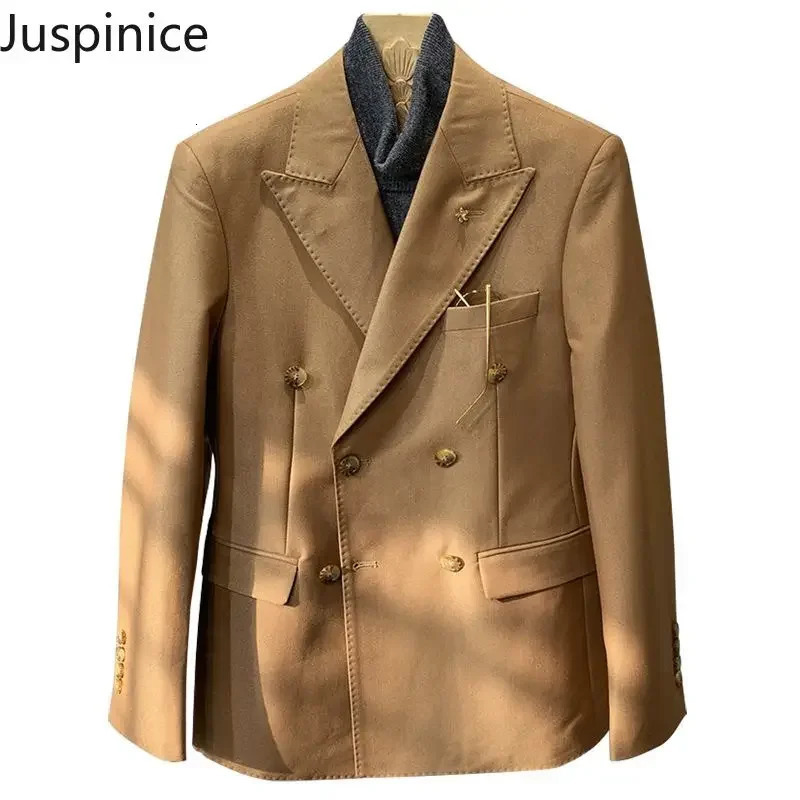 Autumn British Style Retro Solid Slim Double Breasted Suit Blazers Trousers Set Mens Loose Business Casual Jacket Pants 241223