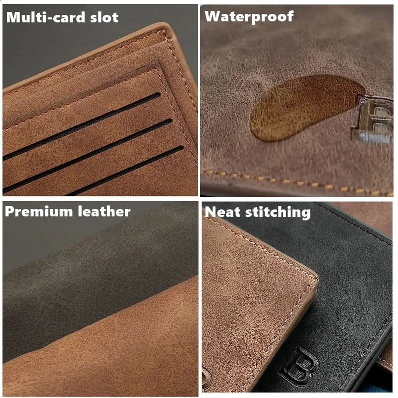 Retro Men Leather Wallets Small Money Purses Dollar Price Top Men Thin Wallet With Coin Bag Zipper 241224