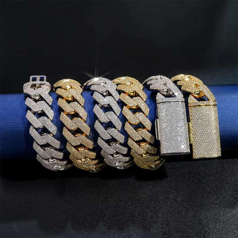 New Arrive 15Mm/20Mm Iced Out Hip Hop Jewelry 20Mm 4 Rows Moissanite S Sier Cuban K Chain Necklaces