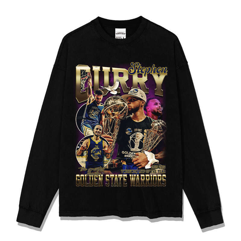 Curry Printed American High Street Long Short Sleeve Loose Washable Old Cotton T-shirt