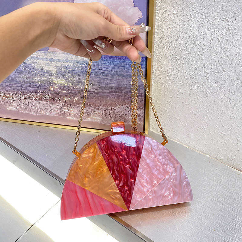 Wind Splicing Semi Circular Acrylic Flow Color Evening Bags Trendy Personalized Creative Contrasting Color Hand Held Crossbody Bag for Women 241226