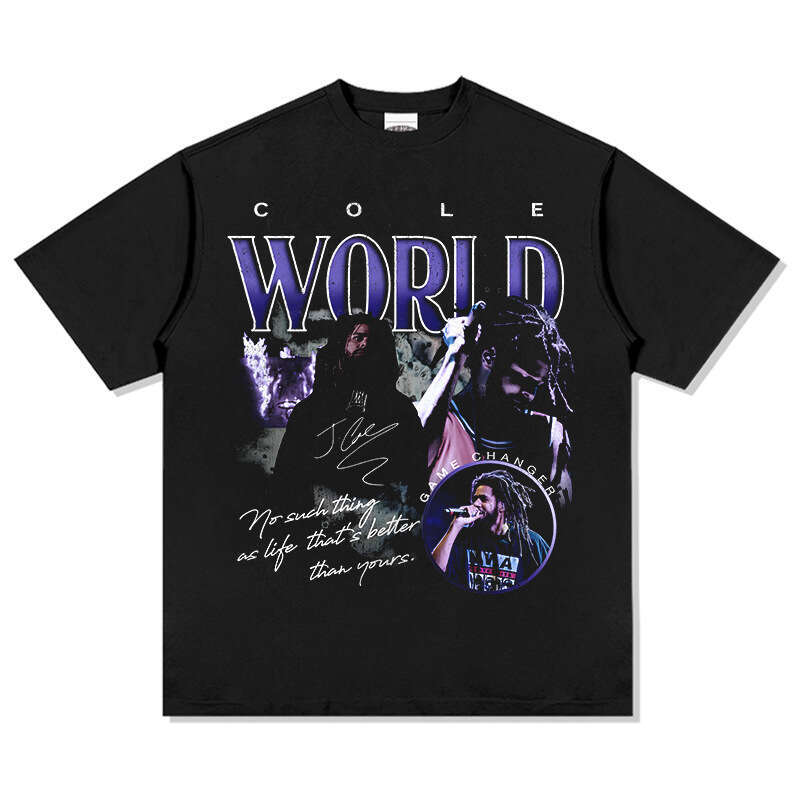 Hip hop J Cole printed short sleeved T-shirt Vintage washed pure cotton round neck hooded sweatshirt