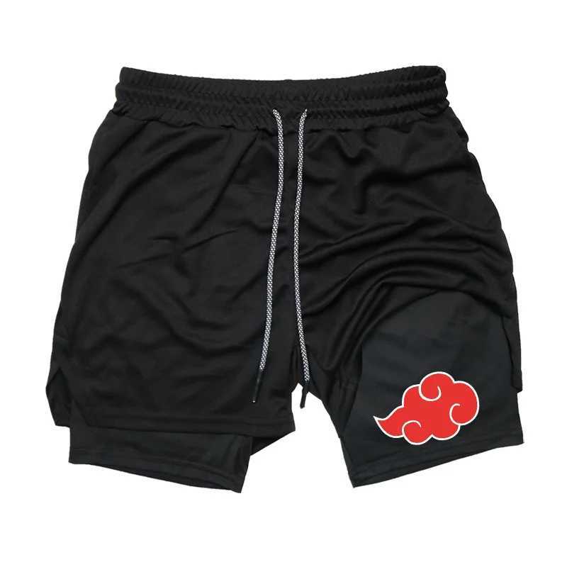 Mens 2 in 1 Performance Shorts Athletic Compression Shorts with Towel Loop Pockets Gym Workout Fitness Running Anime PrintXJ241226