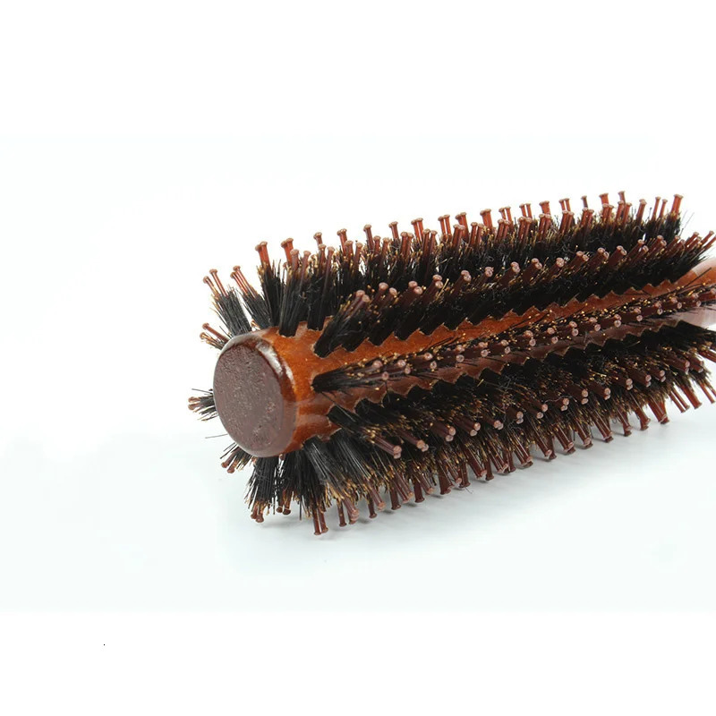 Natural Boar Bristle Hair Curling Comb Straight Twill Rolling Brush Round Barrel Blowing Curling DIY Hairdressing Styling Tool 241225