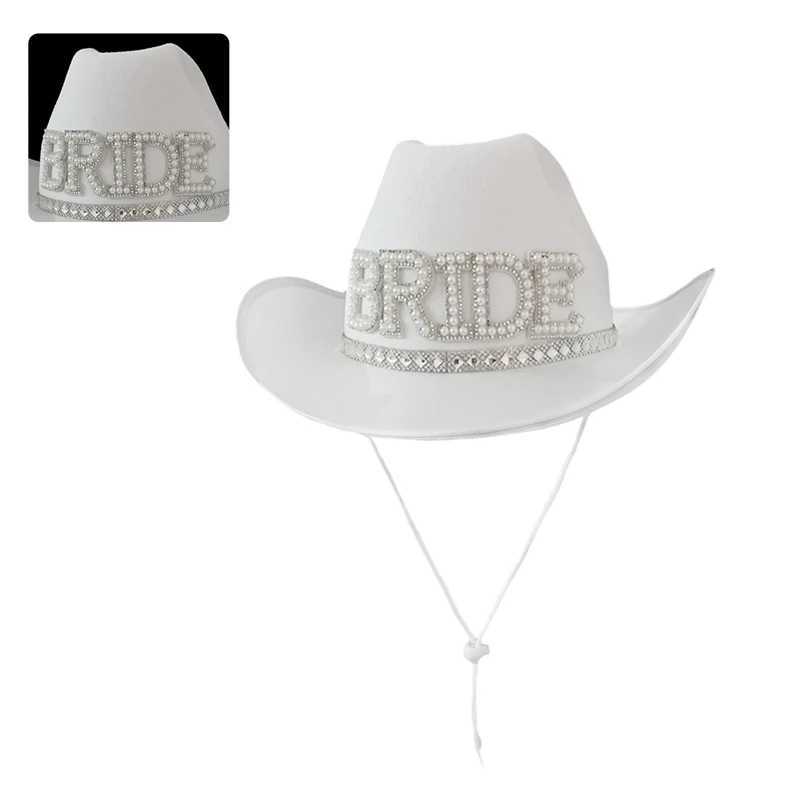 Rhinestone Womens Bridal Letter Cowboy Hat Wide Brown Bridal Hat Western Shining White Fedora Hat Used for Photoshot Supplies W241225