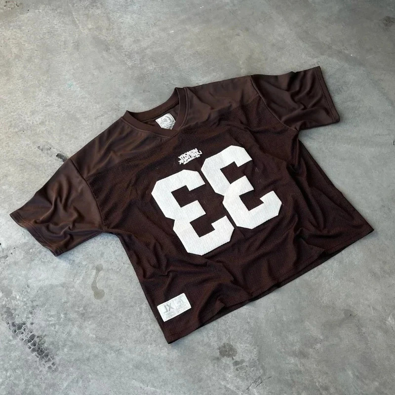 Jersey Y2K T Shirt Clothes Men Women Hip Hop Letter Graphic Puff Print Oversized Baseball Uniform Sportswear Short Sleeved Tops 241225