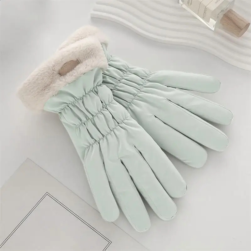 Cute Padded Gloves Women Winter Fleece Thickened Warm Cycling Mountaineering Skiing Plush Cotton Gloves 241226