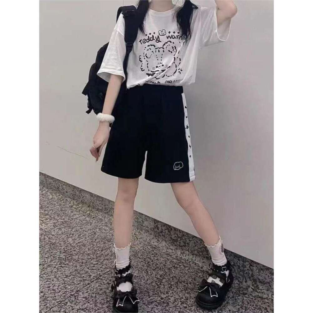 HOUZHOU Japanese 2000s Style Y2k Shorts Baggy Kawaii Haruku Sweatpants Cute Sweet Sports Pants Oversize Korean Fashion Summer