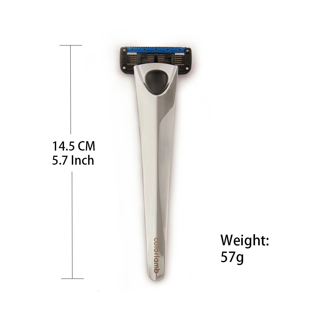 Colorlamb Metal Handle Manual Razor for Men Shaving Barber Classy Silver Color Shaver with 5 Blades Cartridge Set 241225