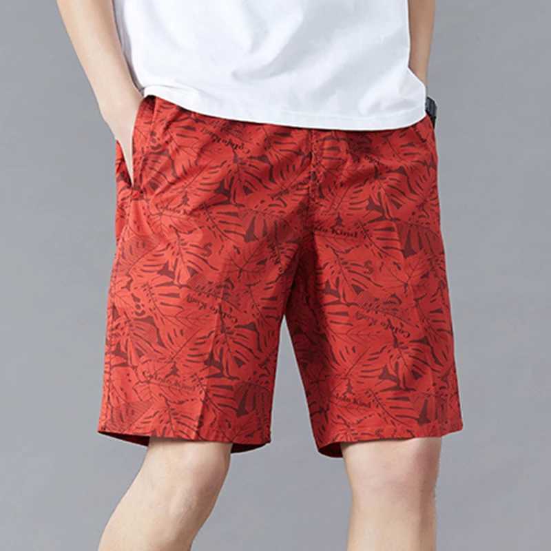 High quality fashionable printed shorts for men Hawaiian beach casual shorts outdoor sports elastic waist 6XL oversized red pocket half pants W241226