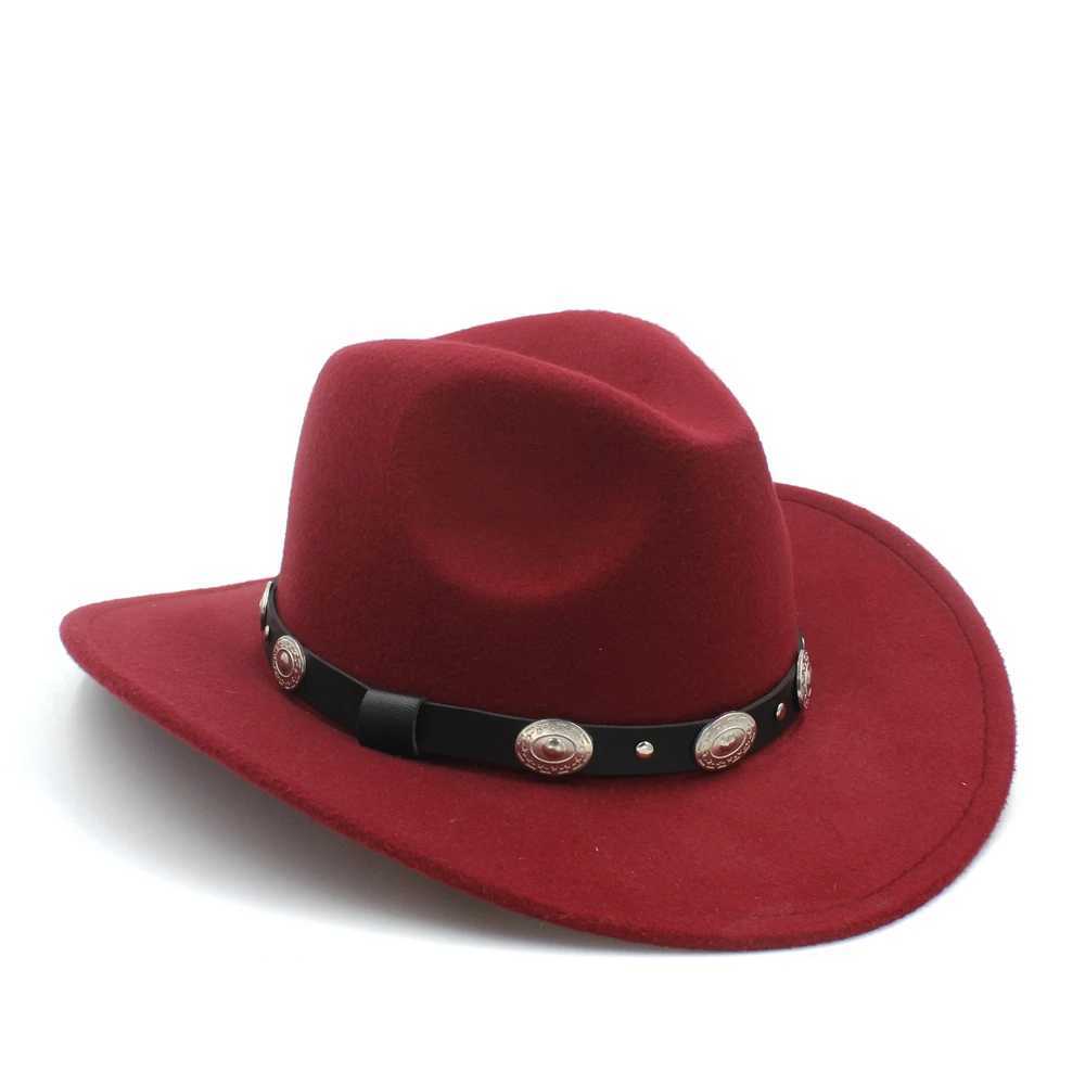 Vintage Wool Childrens Western Cowboy Hat Boys and Girls Wide Brim Cowboy Girls Jazz C Belt Leather Toca Sombrero C 54CM W241225